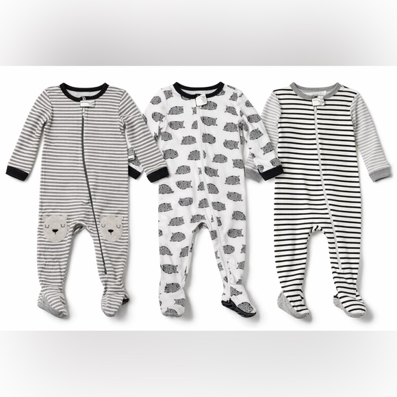 cloud island Other - Cloud Island Baby Footed Sleepers 3-Pack 6–9M Neutral Animals Zip Pajamas